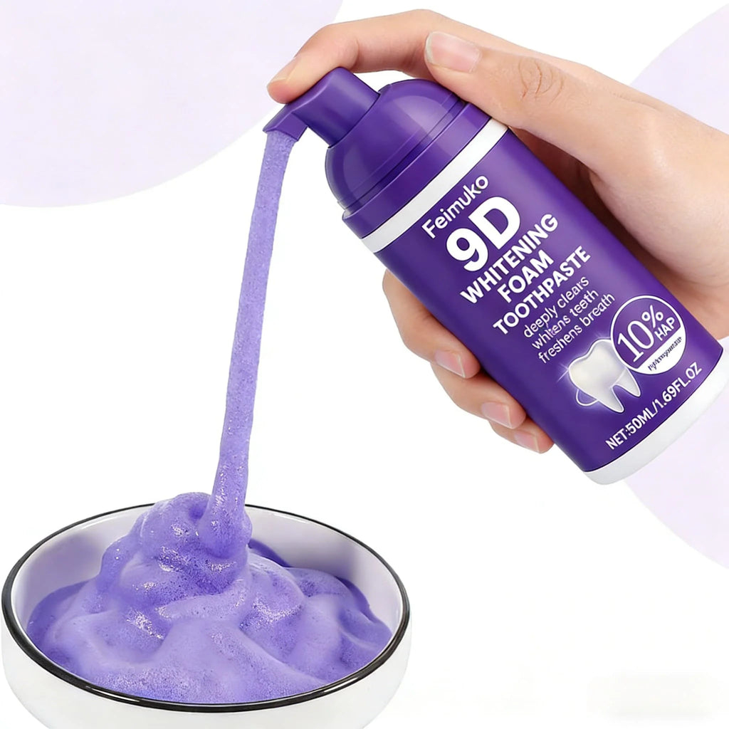 9D Purple Tooth Mousse WHITENING FOAM TOOTHPASTE 10% Hydroxyapatite Fresh Breath Travel Teeth Whitening Stain Removal Oral Care