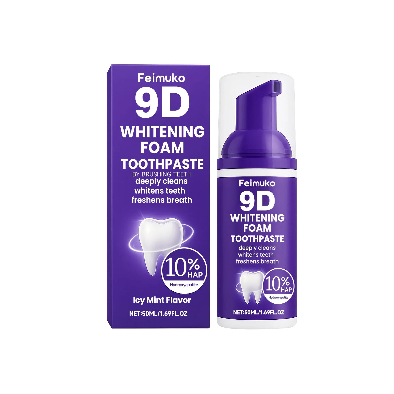 9D Purple Tooth Mousse WHITENING FOAM TOOTHPASTE 10% Hydroxyapatite Fresh Breath Travel Teeth Whitening Stain Removal Oral Care